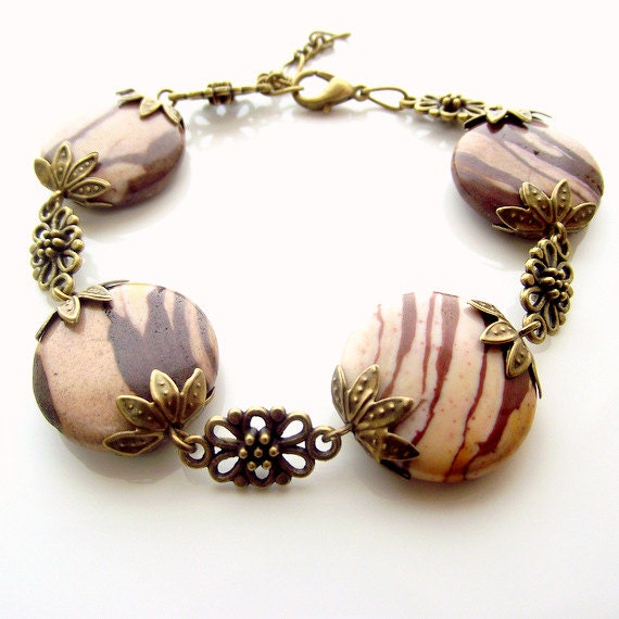 brown bracelet - gemstone bracelet - zebra jasper bracelet