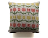 35cm Knitted Lambswool Daisy and Tulip cushion