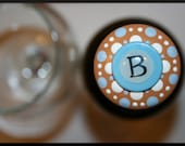 Brown with White and Baby Blue Polka Dot Wine Stopper