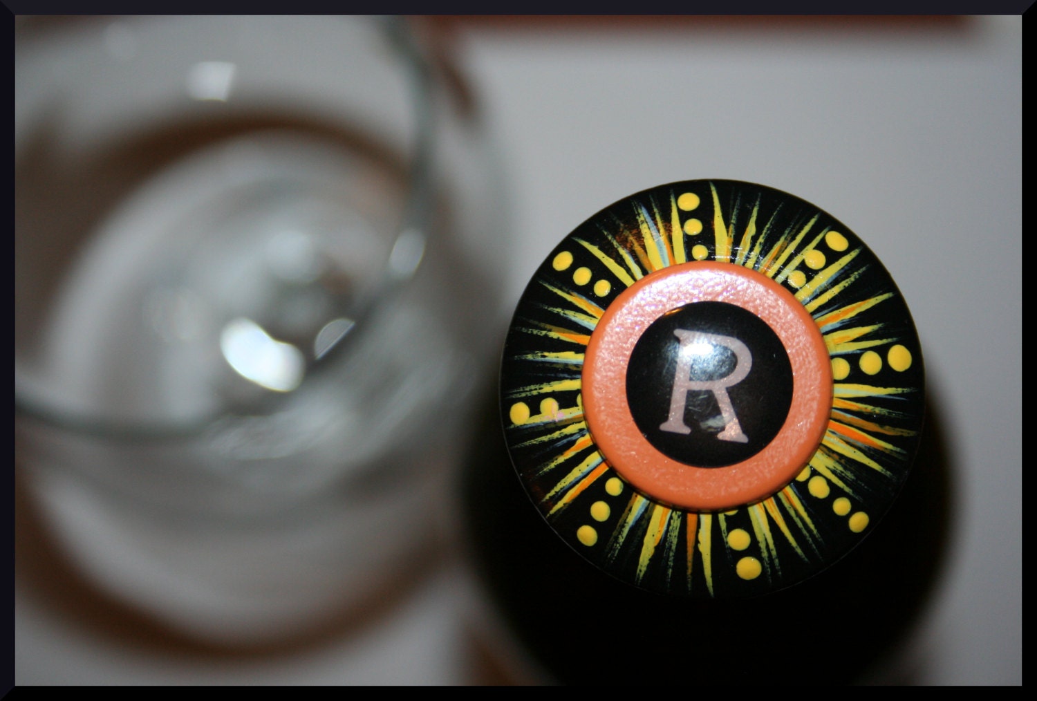 Black, Orange, Yellow and Green Fire Cracker Monogram Wine Stopper