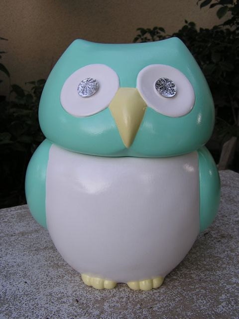 Jeweled Eye Mint Owl Cookie Jar