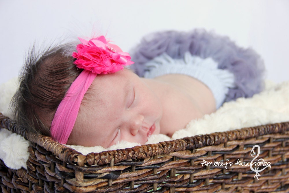 Hot Pink Petite Shabby Fabric Flower, Inchangeable Snap Accessory