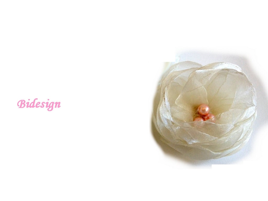 6 pieces ivory  organza flowers with pink pearls For  baby  wedding decoration bridesmaids  gift home decor accessories brooch