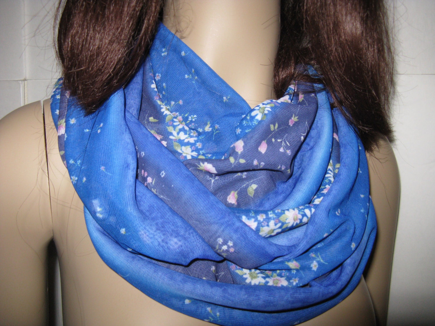 Blue Floral Infinity Loop Scarf Womens Accessory