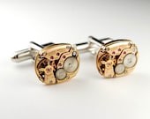 Steampunk Cufflinks Genuine OMEGA - Rose Gold - Luxury Watch Movement Cuff Links -- Great for Wedding Gift - Fathers Day - Anniversary