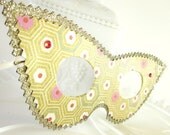 Green Gold and Pink Retro Hexagon Cats Eye Masquerade Mask