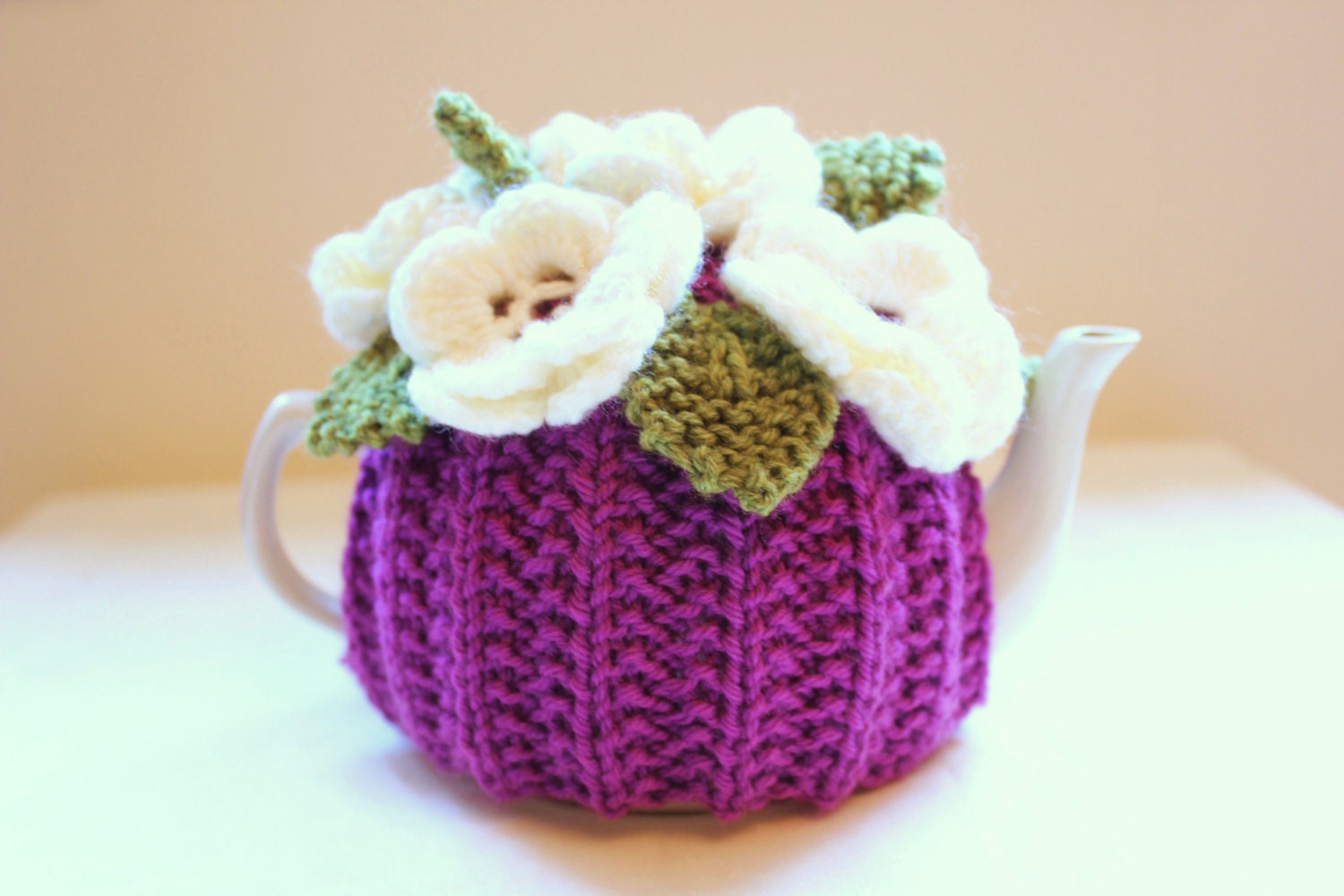 Fuchsia Fantasy - Flower Garden Tea Cosy - in Luxury Cashmerino Wool - Fuchsia - Size MEDIUM - by Tafferty Designs