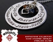 Birthstone Jewelry - Mother Necklace - Mom Jewelry - Birthstone Necklace - Hand Stamped - JOCELYN Mother Necklace w 4 crystals & heart char