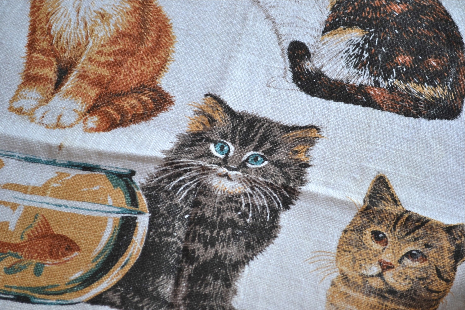 Vintage Kitchen Dish Towel - Kay Dee Cats - Cotton Linen