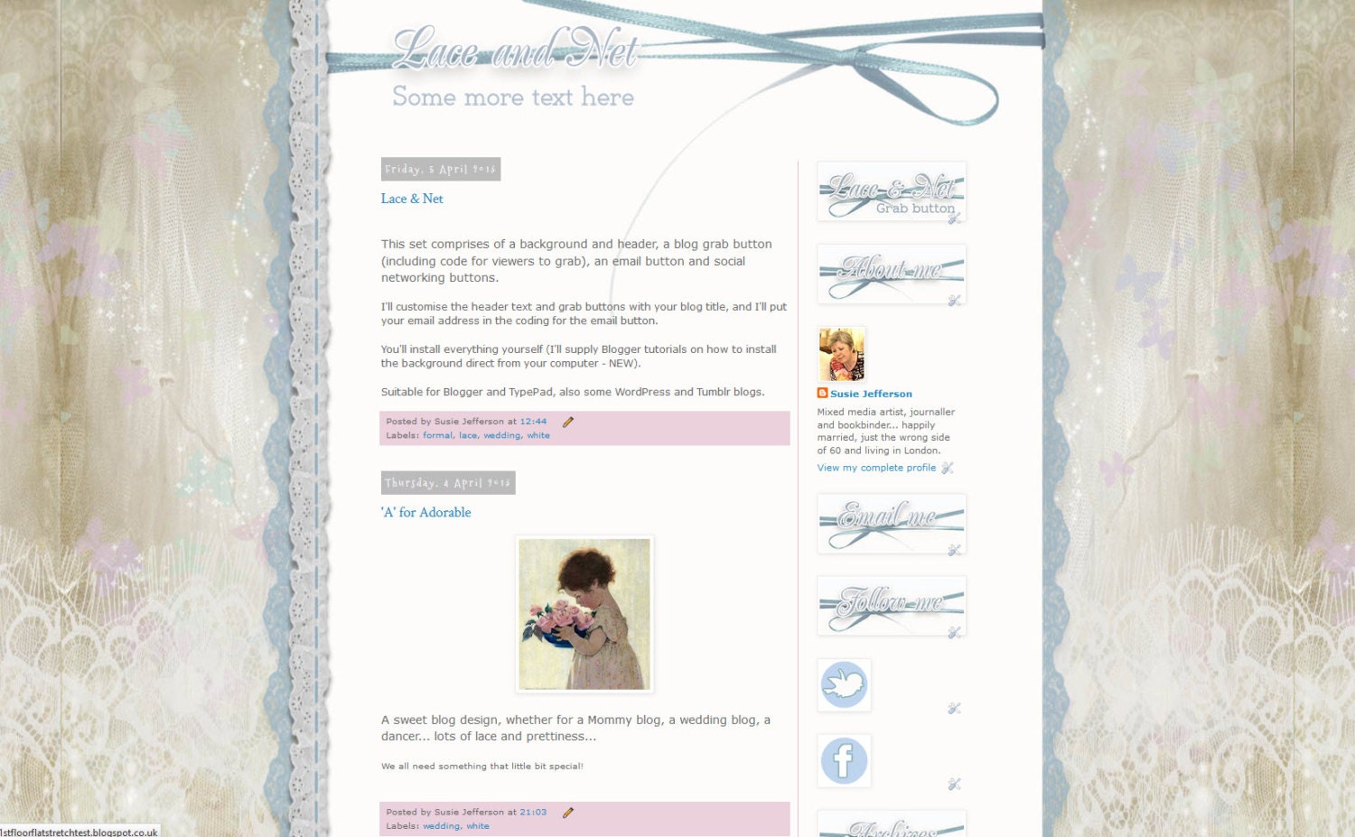 LACE & NET - an exclusive, dreamy, ready-made set of background, headers etc to dress up your blog