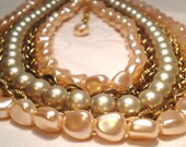 Vintage Necklace Choker Collar 5 Strands Chunky Baroque Pearls Chain Pearlessence Link Chain Art Deco Retro Diva Bride 80s