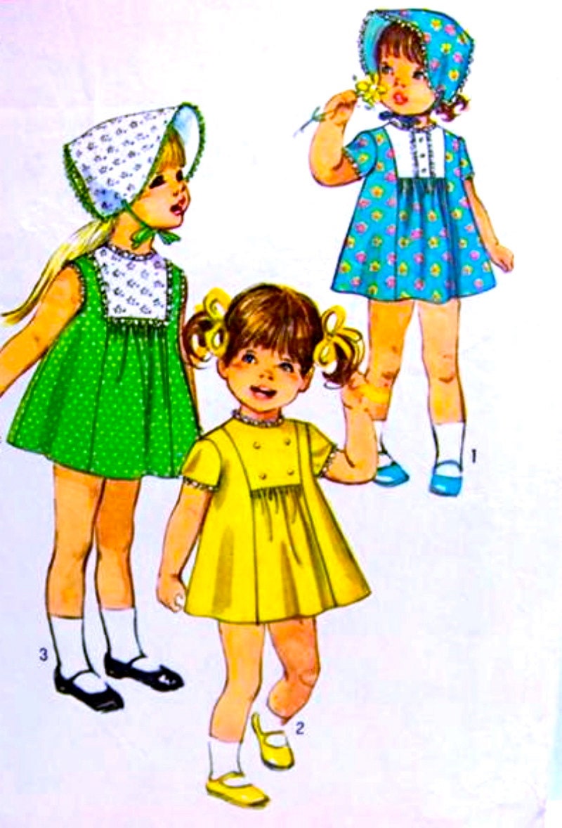 Vintage Simplicity Pattern 8617 - ADORABLE TODDLER'S Lace Trimmed Dress and Sun BONNET -  Size 1 - Cut/Complete