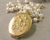Antique Gold Filled Locket, French Locket, Heirloom Locket, Vintage Jewelry, 10k Gold Fill - Parisian Bouquet