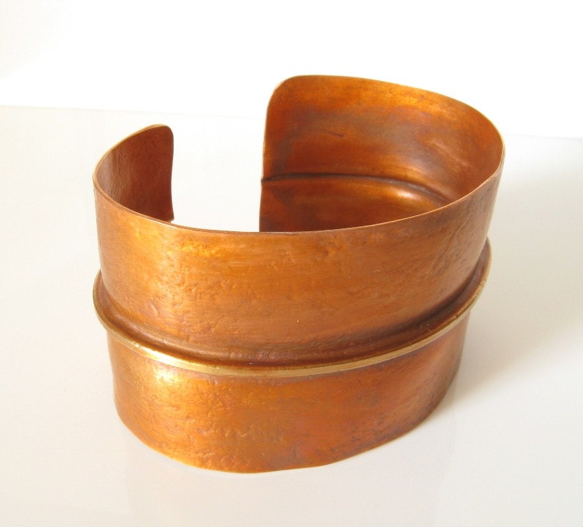 Fold formed copper cuff embossed ruddy patina on Etsy