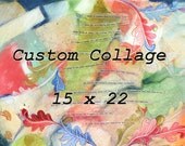 Custom Original  Mixed Media Collage Art- Paper or Canvas- 15x22 -Wedding, Family, Birthday, Special Event