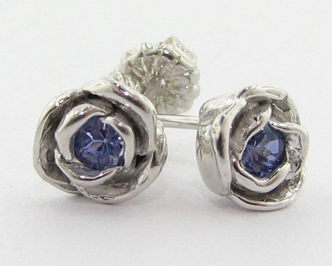 Petite Rose Earrings, Tanzanite