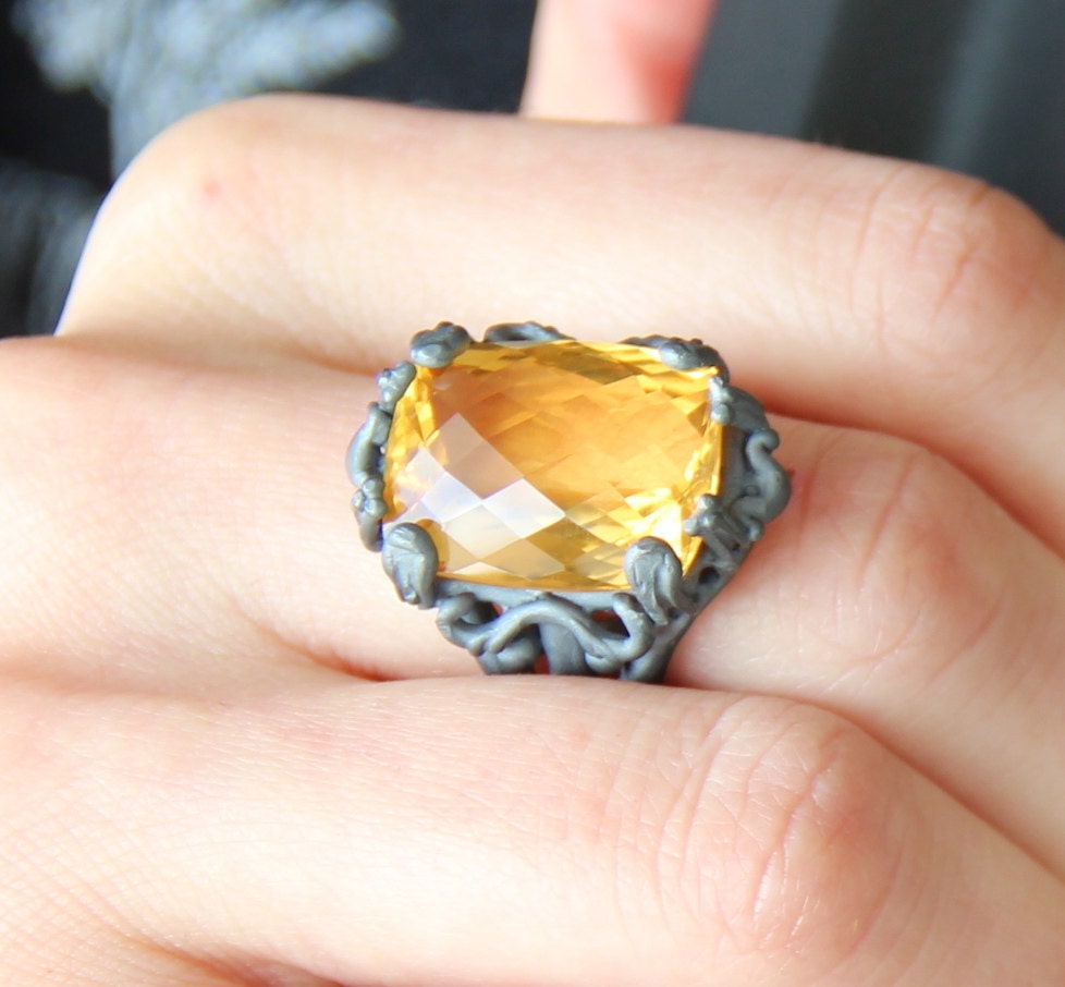 Rococo Citrine and Black Ring