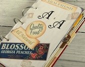 Monogram journal made from reclaimed book with Organic food theme, vintage ephemera,