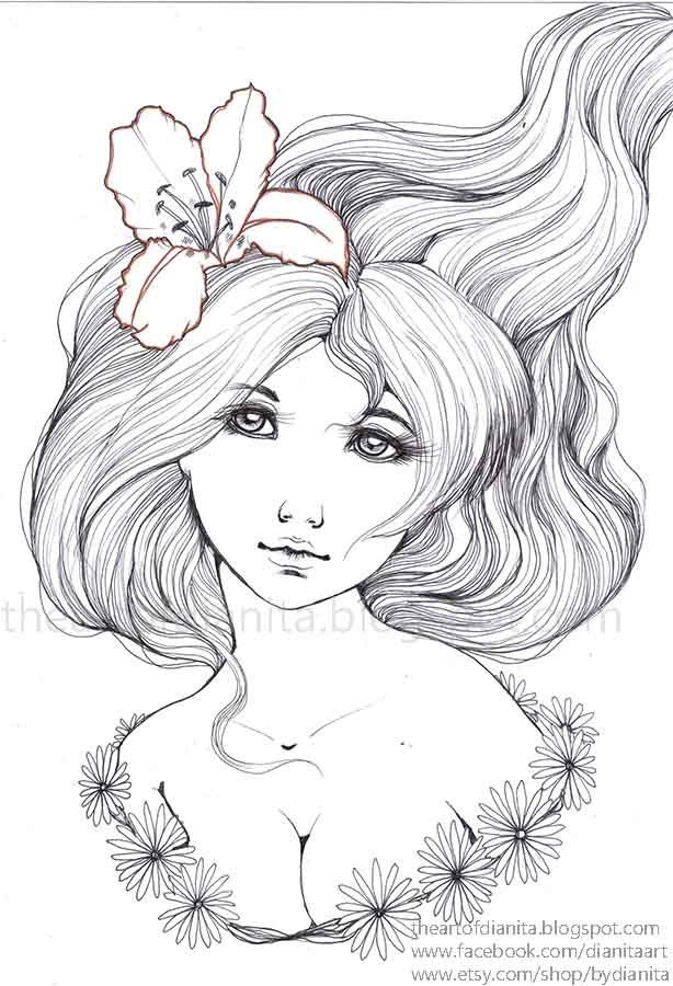 Nature Lady 07  - Original Pen Drawing - Manga Anime Style