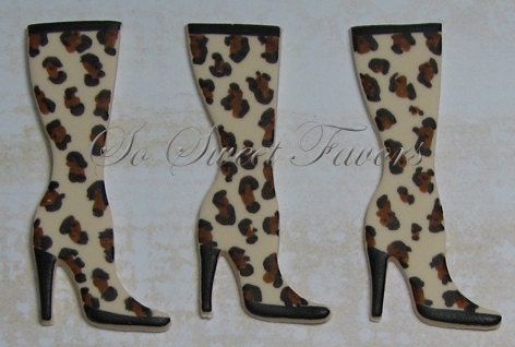 Fashion Diva edible cupcake toppers - Leopard print high heel boots