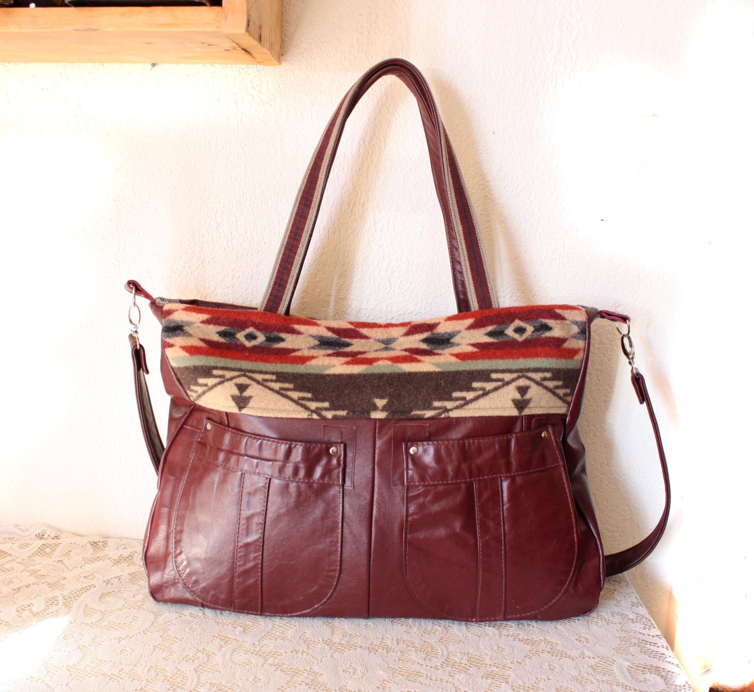 Repurposed Leather & Pendleton wool purse/ crossbody by cindymars7