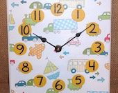 Wall Clock - Cars Planes and Trains Nursery Ceramic Tile Wall Clock No. 1009 (8 inches)