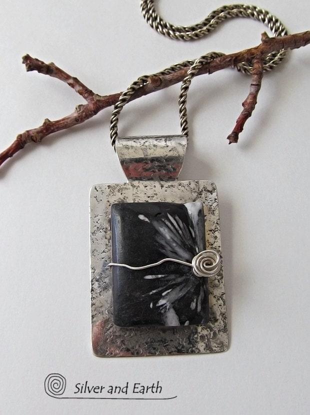 Chrysanthemum Stone Pendant, Sterling Silver Necklace, One of a Kind Jewelry,  Unique Sterling Silver & Stone Jewelry, Statement Necklace
