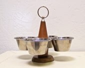 vintage mid century wood & silver condiment server - Sweden - Rostfritt stal