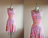 1960s Dress - Vintage 60s Designer Dress - Pink Cotton Shift Sundress - Ice Cream Daydream