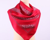 Vintage 70s Red Silk Paisley Scarf / Oriental Silk