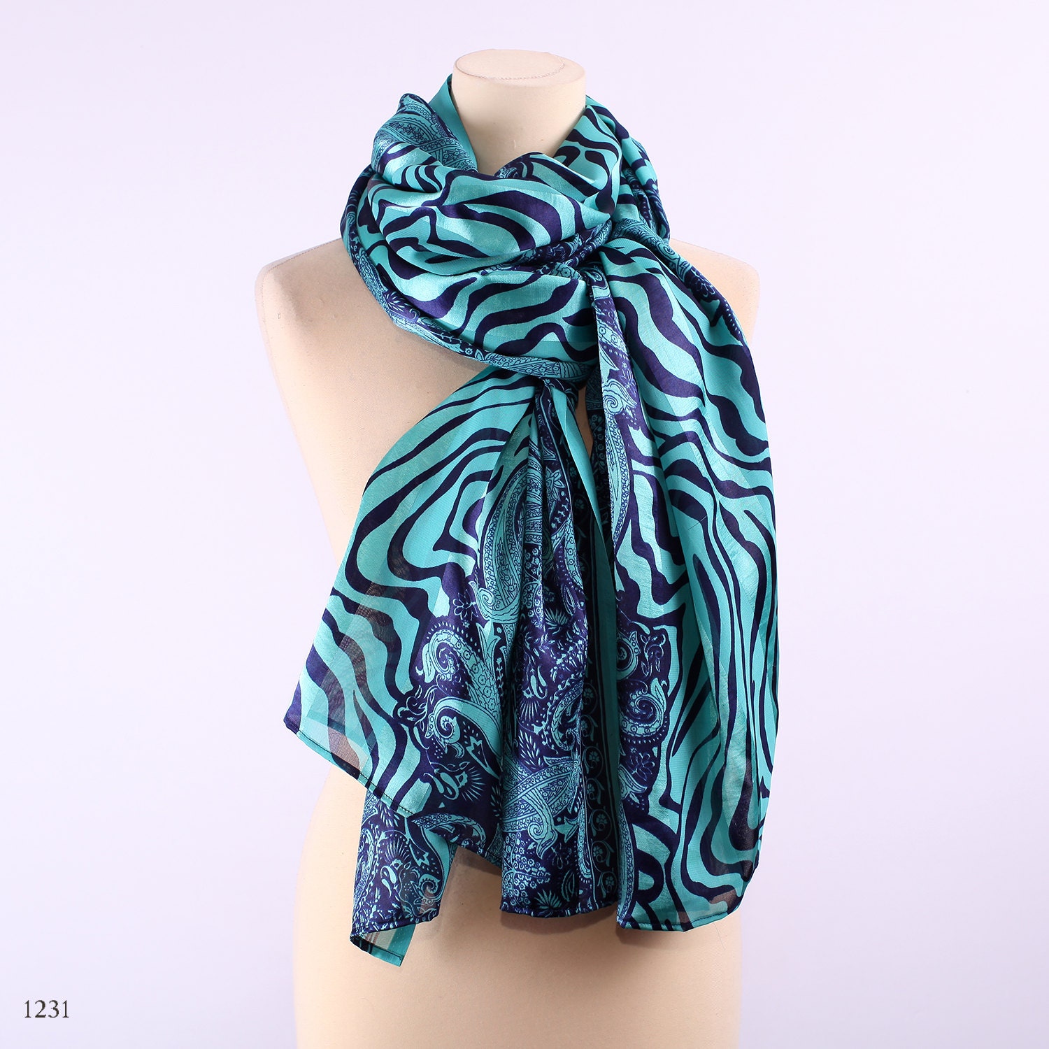 Extra LargeTurquoise Chiffon Scarf / Teal Oriental Shawl