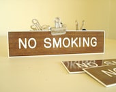 Vintage No Smoking sign, faux woodgrain plastic, adhesive back