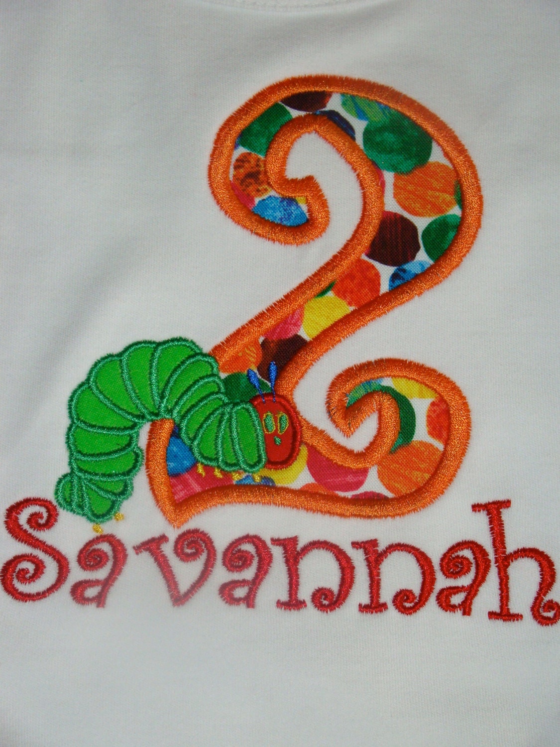 Polka Dot Very Hungry Caterpillar Applique Number shirt for Birthday for Boy or Girl VHC
