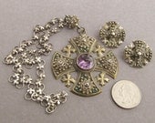 Jerusalem Cross Necklace And Earrings Corundum Alexandrite Stone Sterling Silver Antique Religious Jewelry Set