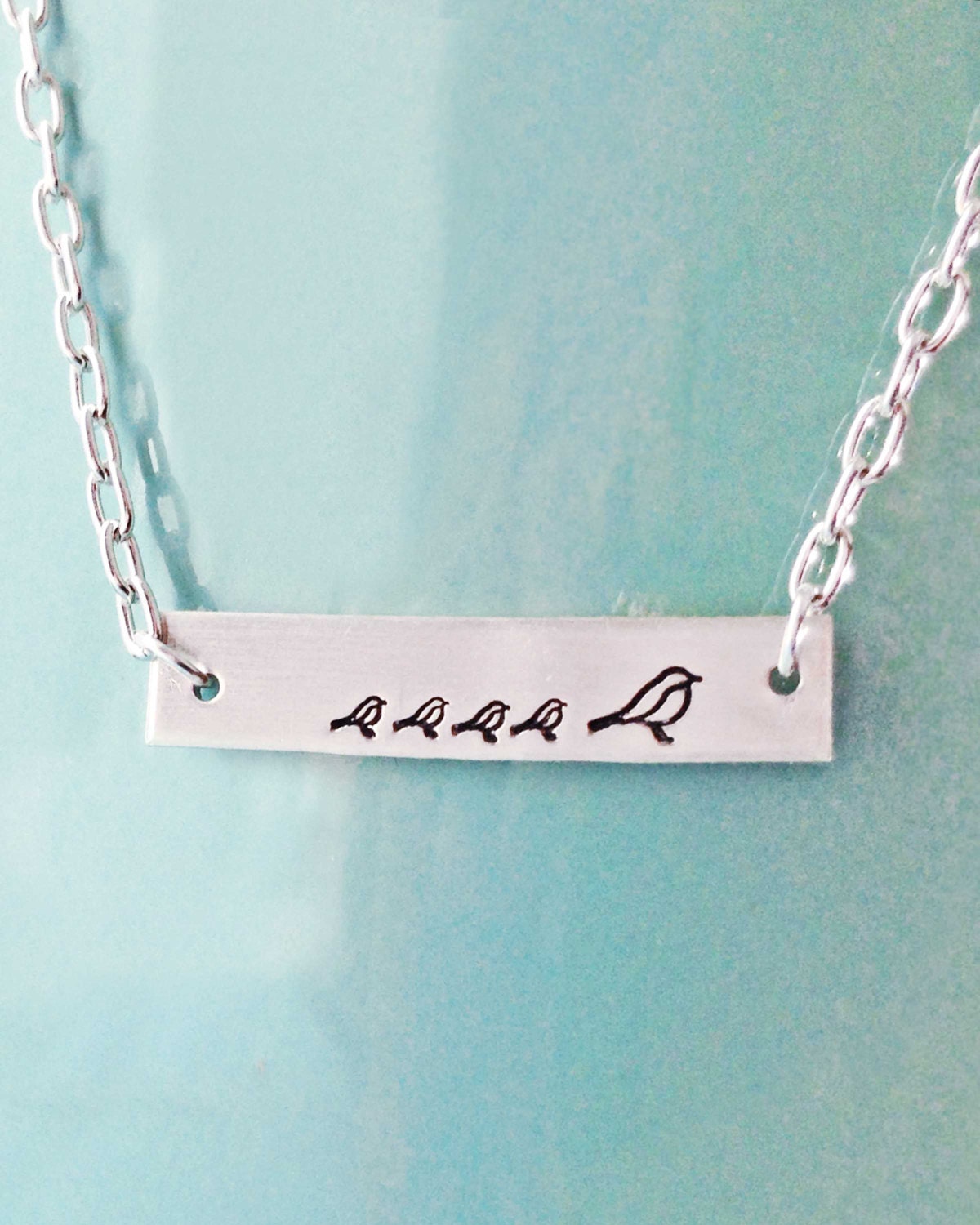 Custom Sterling Silver Mother Bird Necklace Rectangle Pendant With Family children sisters brothers or friends