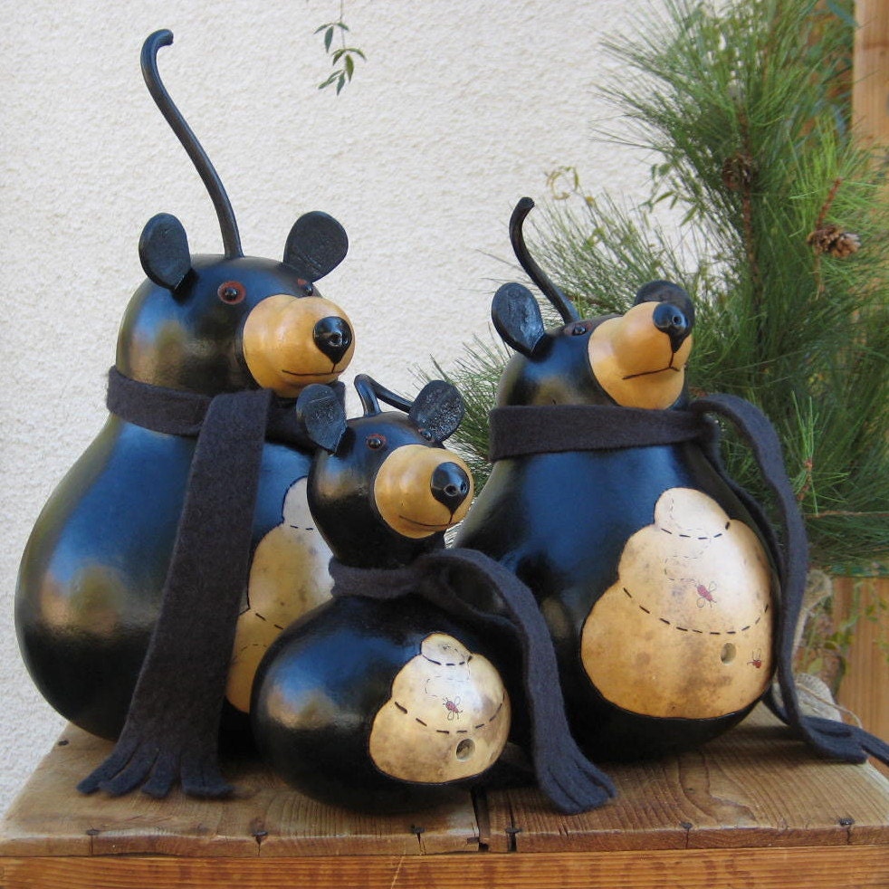 Bear Gourd Black Natural Centerpiece Decoration with Beehive Belly (mama bear only)