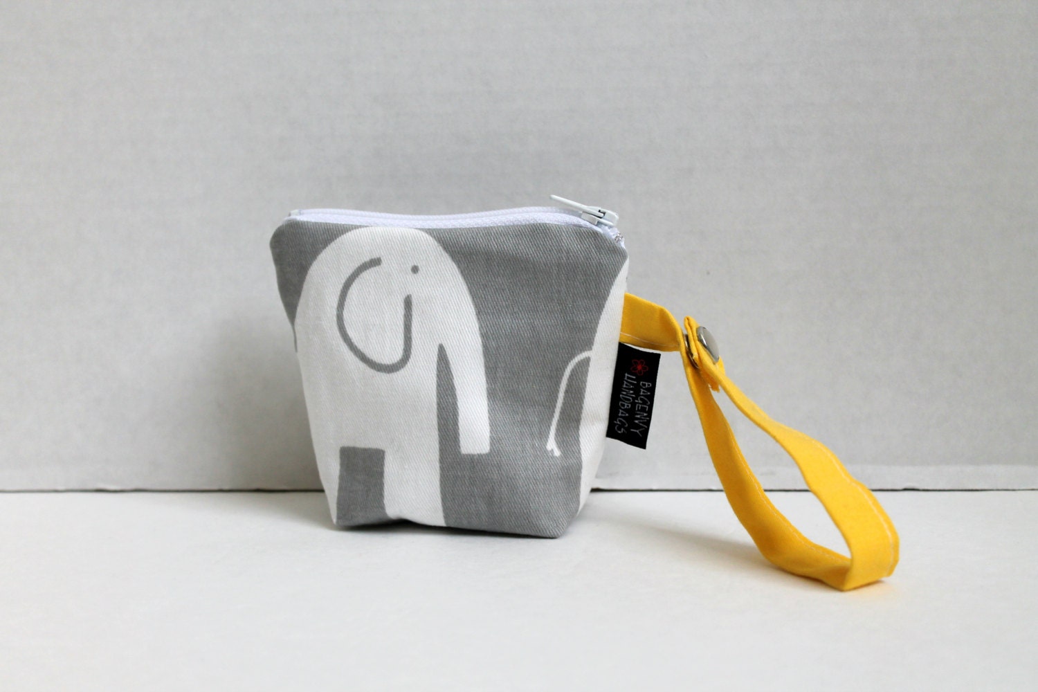 BagEnvy Handbags' Pacifier Pouch - In Elephants in Grey and Yellow - Or Custom Made To Match your Diaper Bag