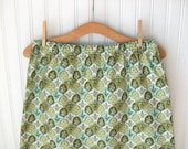 Women's Cotton Skirt - Size 12 Floral Mint and Olive Green, Aqua Blue Spring and Summer Skirt