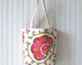 Mandarin and Kiwi Floral and Chevron Tote Bag - Reversible Summer Book Bag, Carry All Totebag