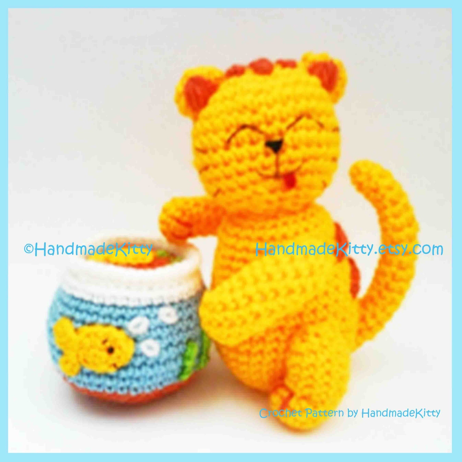 Mischievous Kitty Cat with Goldfish Tank Amigurumi PDF Crochet Pattern