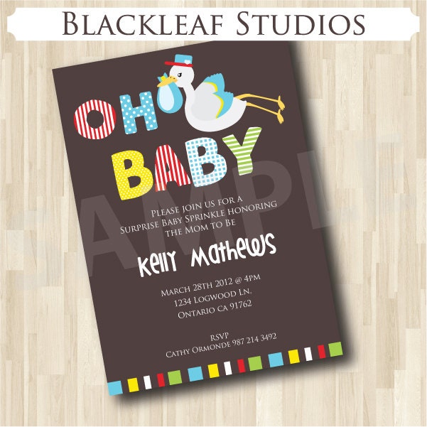 Baby Shower Invitation- Stork carrying a Baby Invitation DIY Printable Party Invitation 5x7 Il_170x135