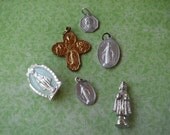 SALE 4 Religious Aluminum Medals Charms A Pin Plus A Pocket Saint Odds & Ends Supply