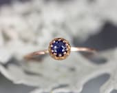 Rose Cut Deep Blue Sapphire In 14K Rose Gold Ring - Ready To Ship