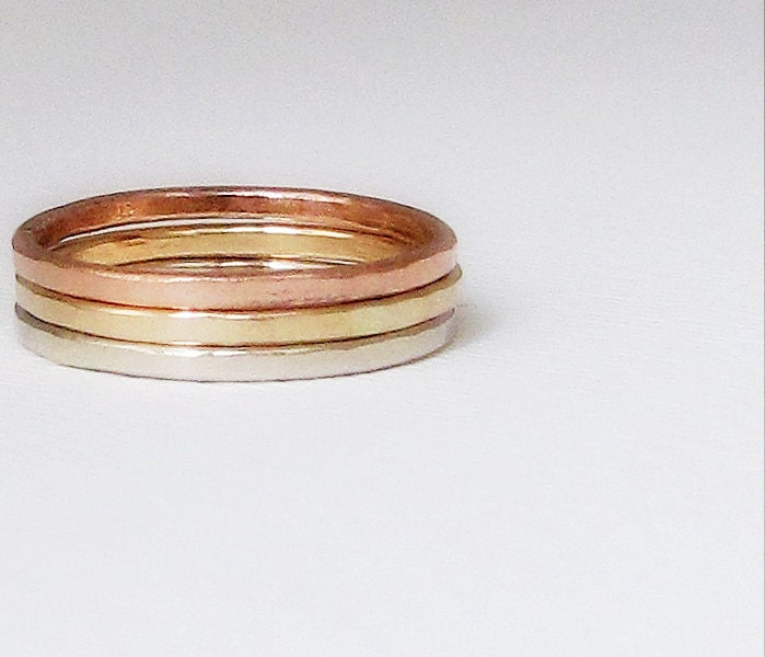 Stacking Gold Rings White Gold Yellow Gold Rose Gold Hammered Stacking Rings Gold Wedding Ring 14k Gold Wedding Bands