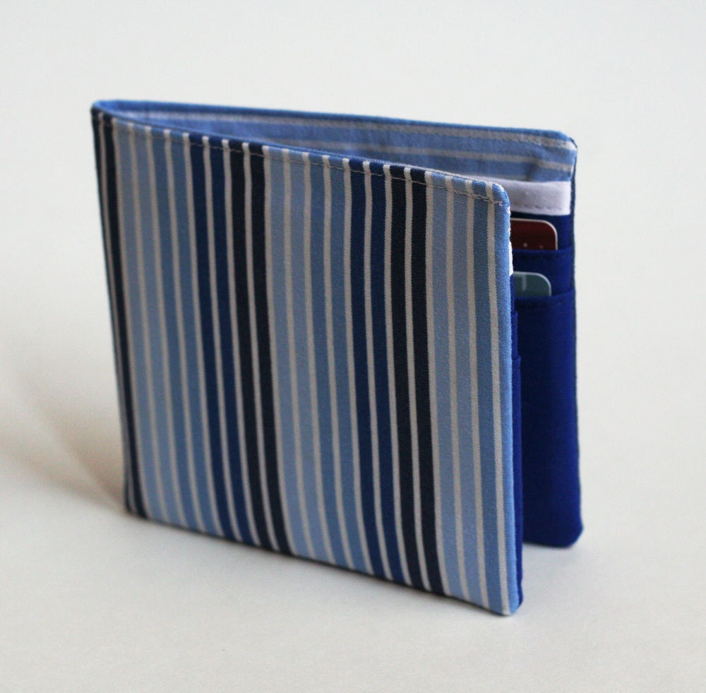 Mens wallet, Vegan wallet, Billfold, Blue striped wallet, Handmade by Knotted Nest