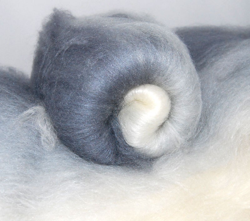 BFL/Silk Grey White  Batts - 5-1/2 ounces