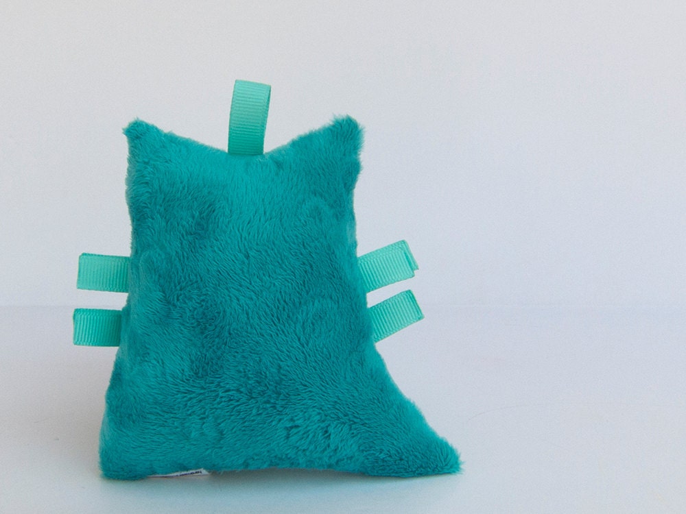 Owl Plush Rattle Baby Toy Small Stuffed Owl Minky Plush Aqua Teal