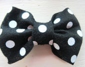 Black Polka Dot Felt Hair Bow with Alligator Clip