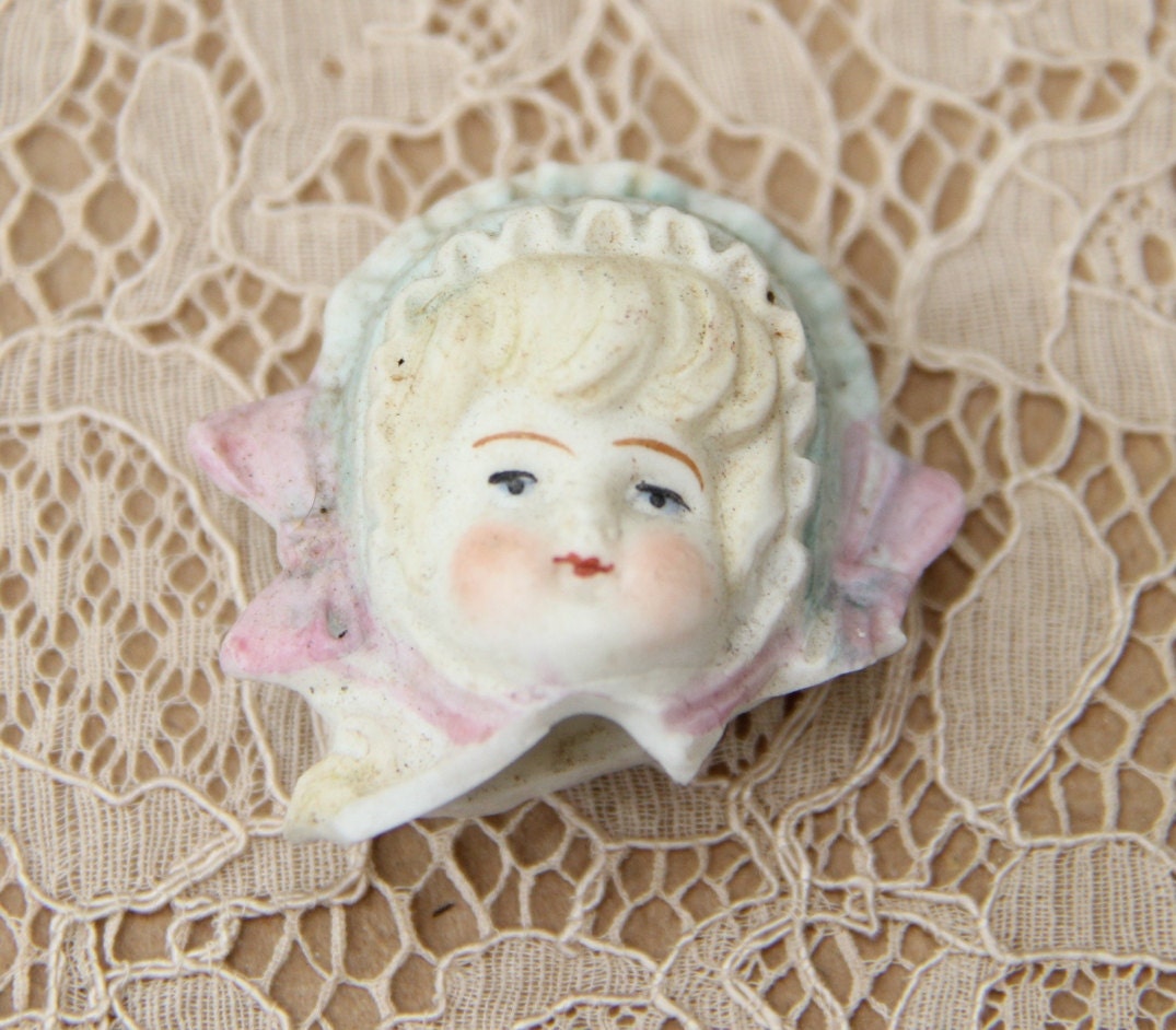 Bisque Doll Head from Germany- Blonde Hair and Hat