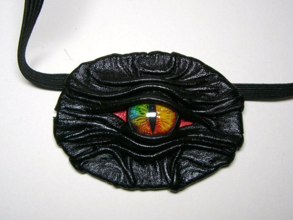 Dragon eye eye patch black leather. Rainbow eye patch.